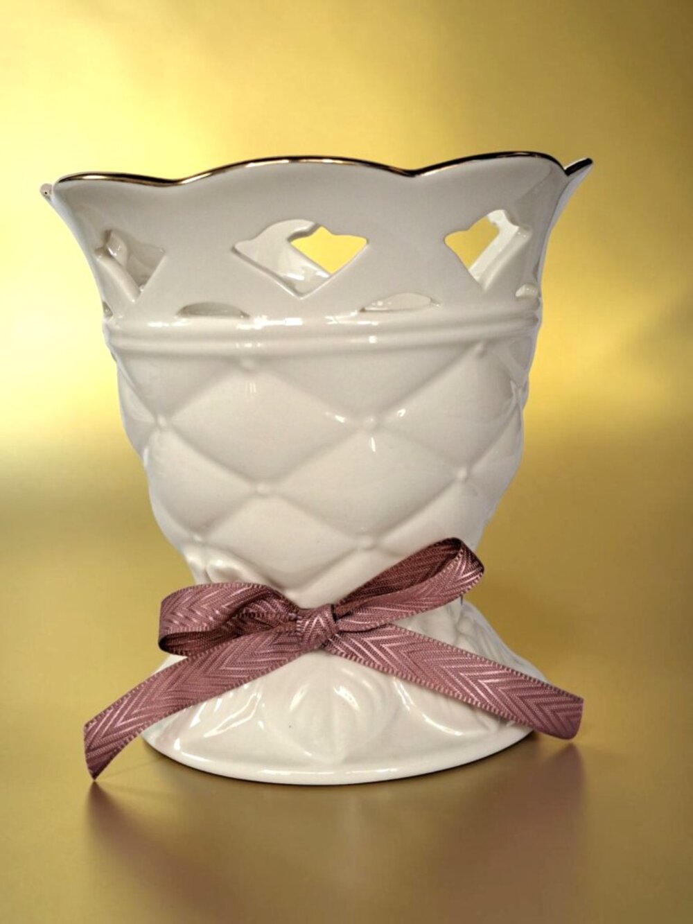 LENOX “Tied With Love” VENUS VOTIVE Gold Rimmed Tea Light Candles Candy Dish